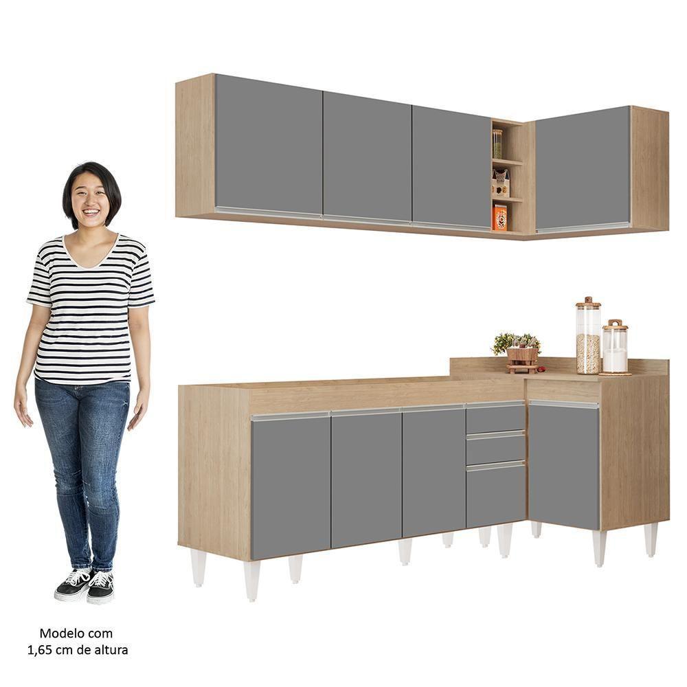 Armário De Cozinha Modulado De Canto Esquerdo 4 Peças Cp49 Balcão Sem Tampo Castanho/cinza - Lumil - 5