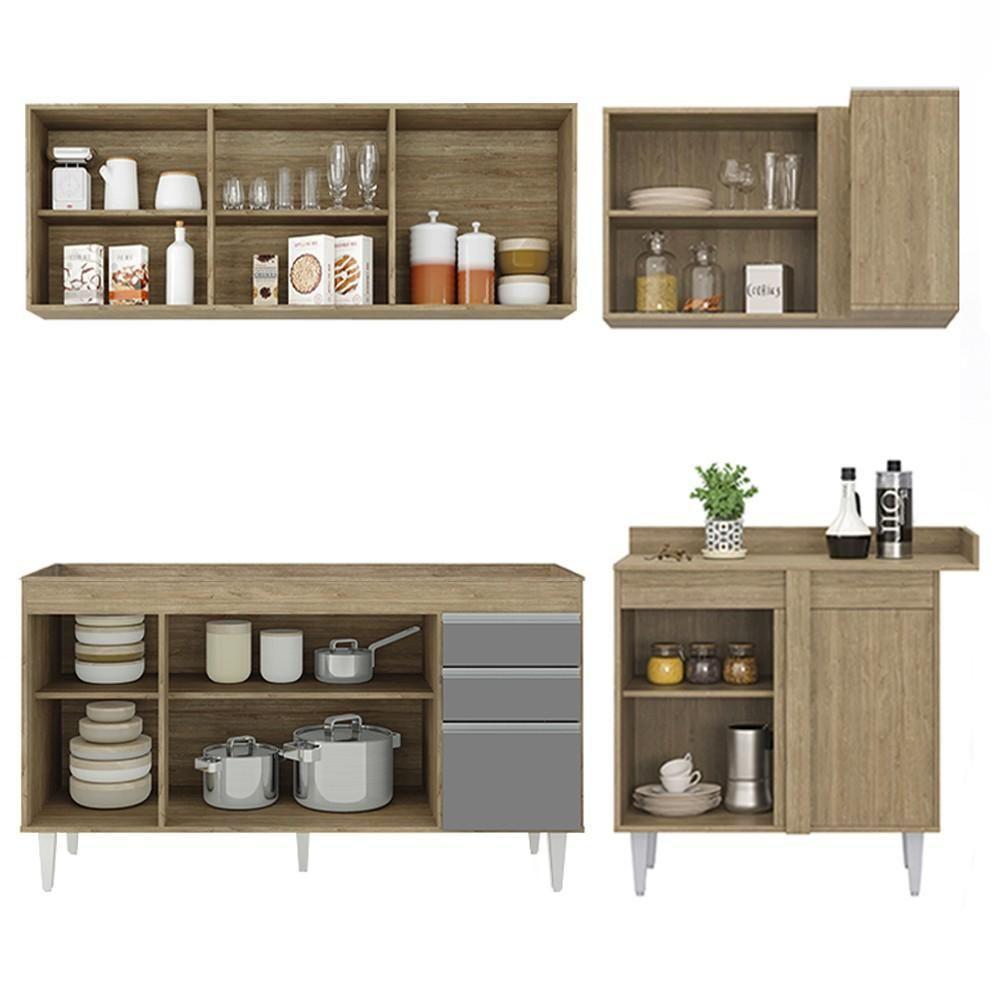 Armário De Cozinha Modulado De Canto Esquerdo 4 Peças Cp49 Balcão Sem Tampo Castanho/cinza - Lumil - 6