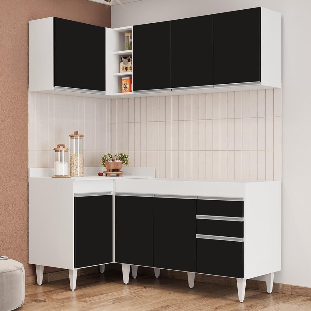 Armário De Cozinha Modulado De Canto Direito 4 Peças Cp37 Balcão Sem Tampo Branco/preto - Lumil - 2