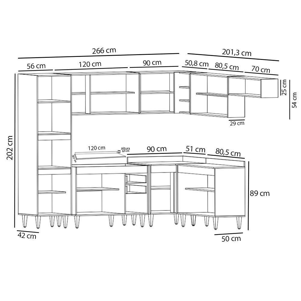 Armário De Cozinha Modulada De Canto 8 Peças Cp02 Balcão Com Tampo Branco - Lumil - 4