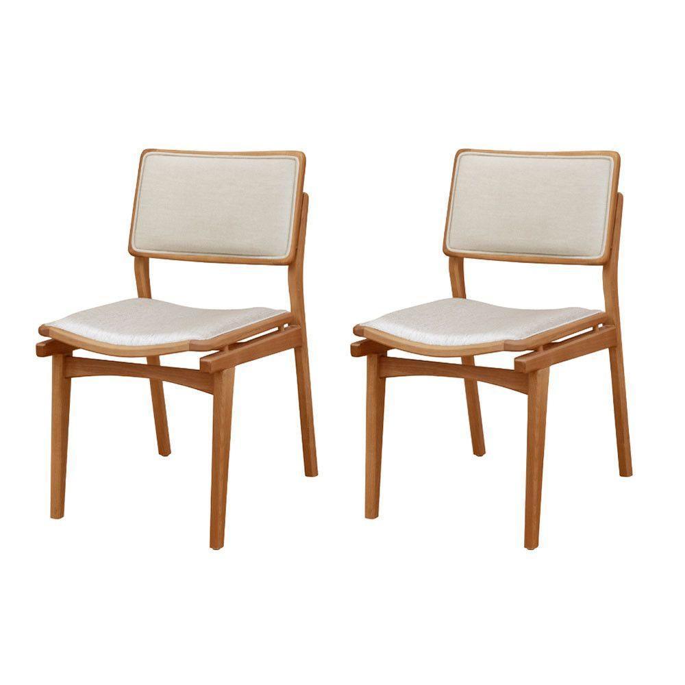 Conjunto Eva Com 2 Cadeiras Madeira Moderna Mobília Linho Off / Imbuia Nat. - 1