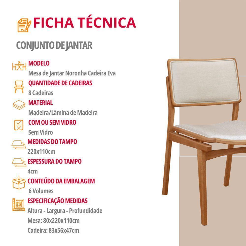 Conjunto Eva Com 2 Cadeiras Madeira Moderna Mobília Linho Off / Imbuia Nat. - 4