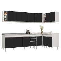 Armário De Cozinha Modulado De Canto 7 Peças Cp36 Com Pia Inox Branco/preto - Lumil - 1