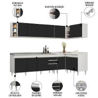 Armário De Cozinha Modulado De Canto 7 Peças Cp36 Com Pia Inox Branco/preto - Lumil - 6