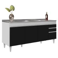 Armário De Cozinha Modulado De Canto 7 Peças Cp36 Com Pia Inox Branco/preto - Lumil - 9