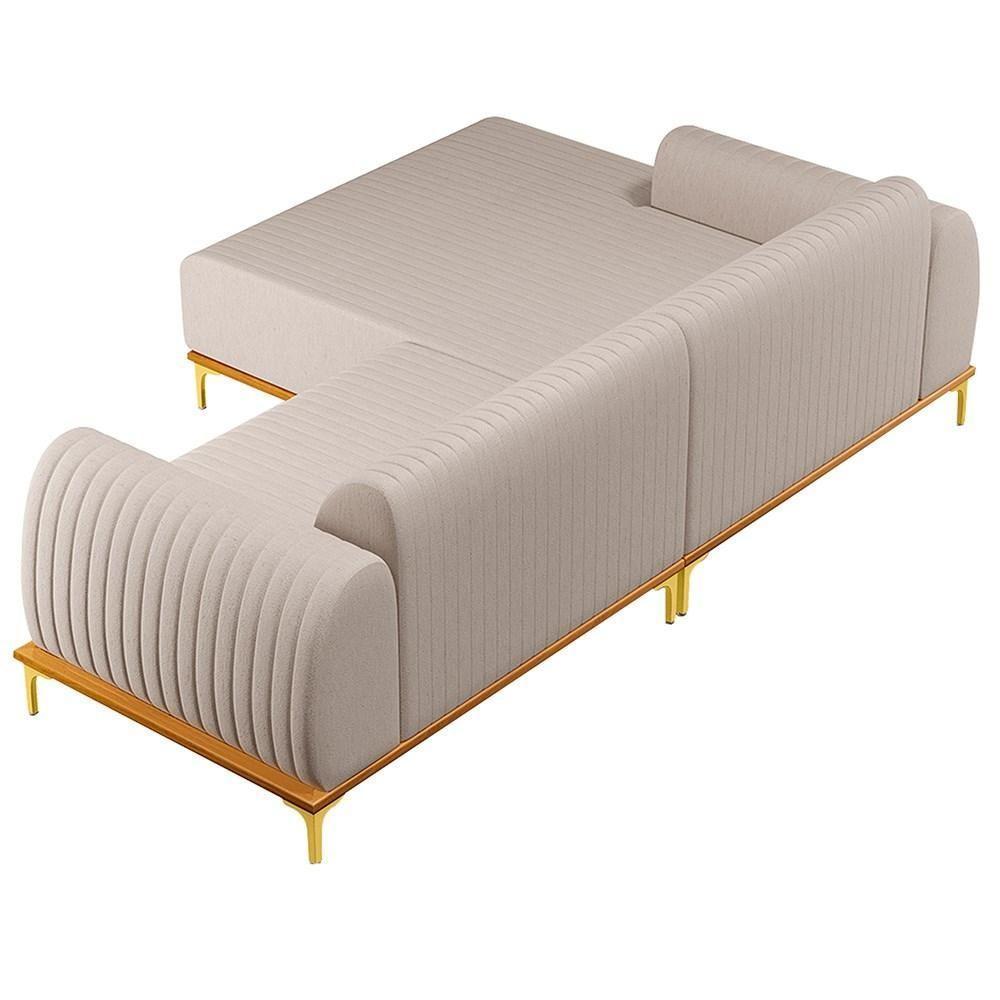 Sofá 245cm 4 Lugares Com Chaise Esquerdo Pés Gold Molino C-107 Linho Bege - Domi - 5