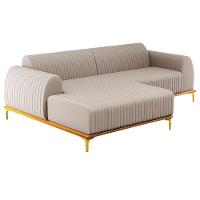 Sofá 245cm 4 Lugares Com Chaise Esquerdo Pés Gold Molino C-107 Linho Bege - Domi - 1