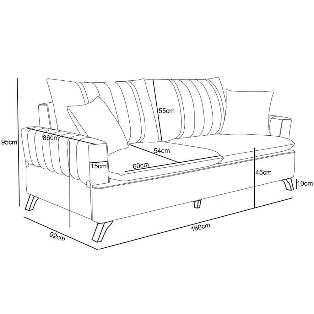 Sofá 160cm 2 Lugares Com Almofadas Pés Curvos Veras Suede D05 Cinza - Mpozenato - 4