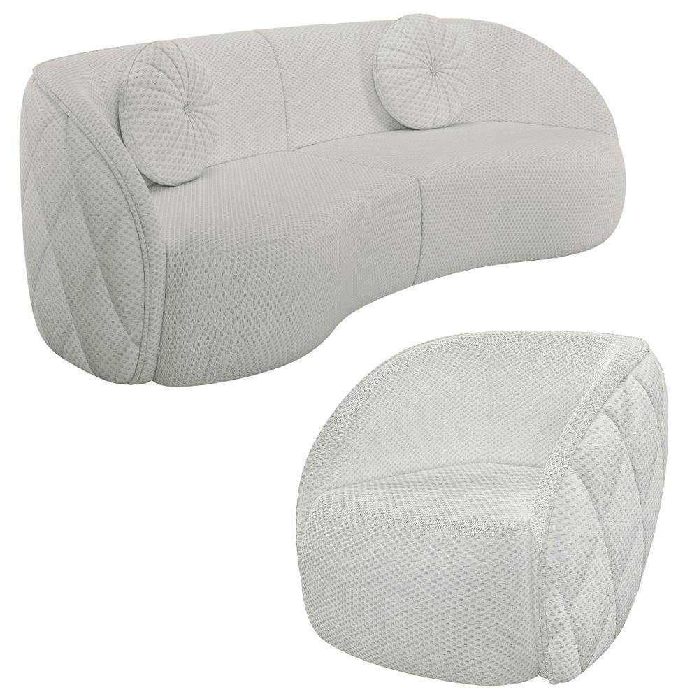 Sofá Decorativo 4 Lugares 318cm Com Almofadas E Poltrona Zion M22 Linho Cru - Mpozenato - 1