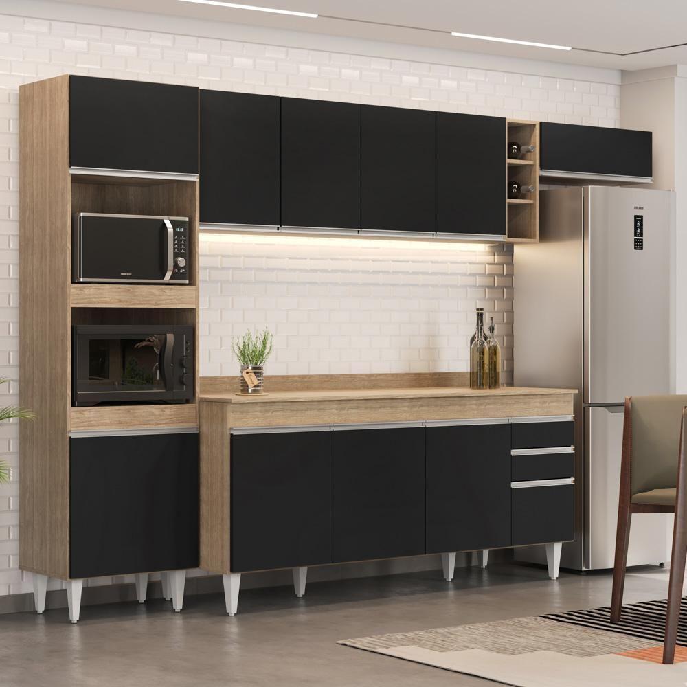 Armário De Cozinha Modulada 5 Peças Cp17 Balcão Com Tampo Castanho/preto - Lumil - 2