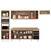 Armário De Cozinha Modulada 5 Peças Cp17 Balcão Com Tampo Castanho/preto - Lumil - 5