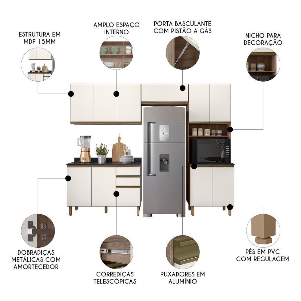 Armário De Cozinha 4 Peças Com Tampo Lita N03 Carvalho/off - Mpozenato - 3