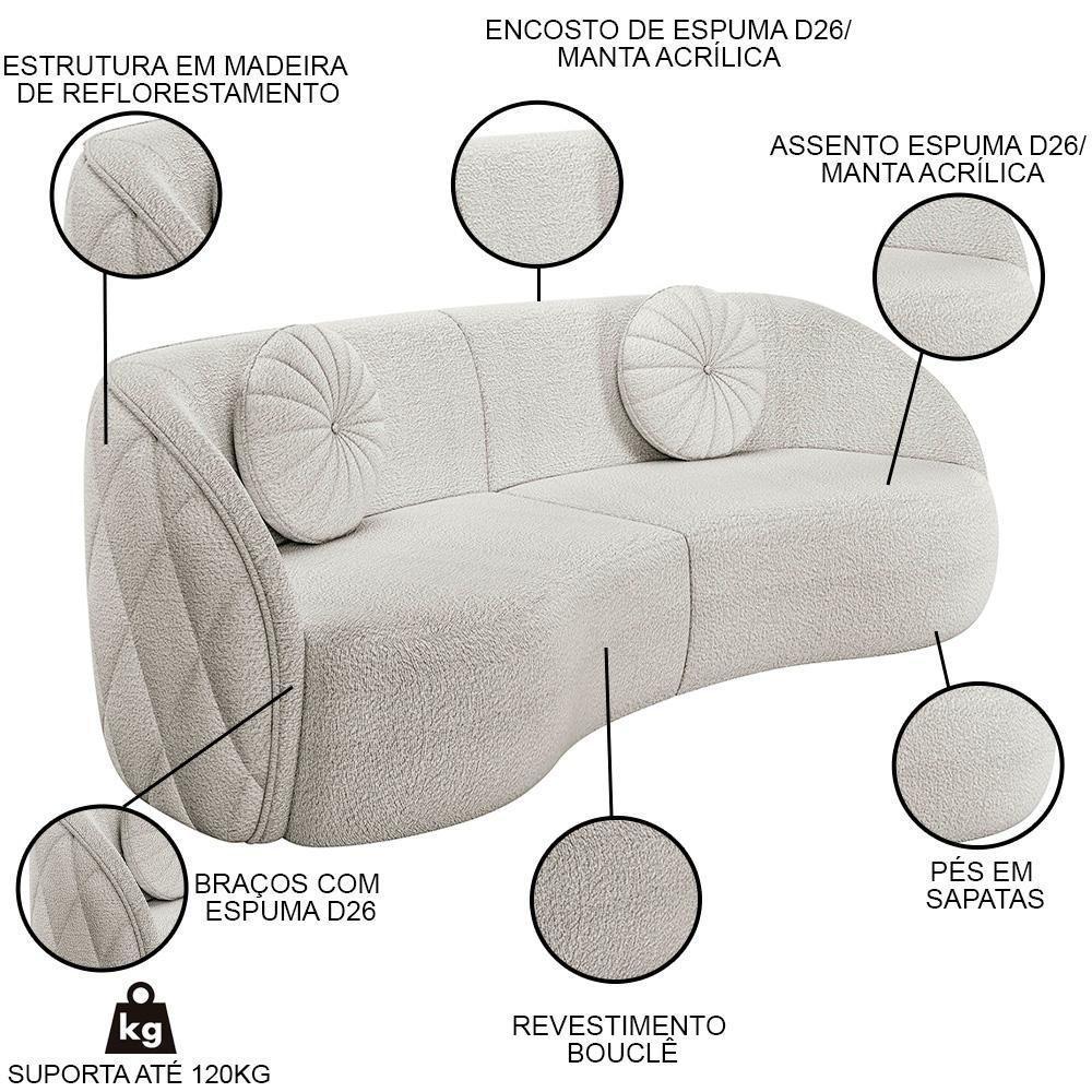 Sofá Decorativo 4 Lugares 318cm Com Almofadas E Poltrona Zion M22 Boucle Branco - Mpozenato - 5