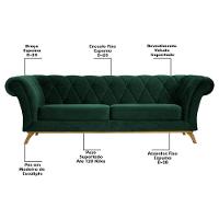 Sofá 260cm 4 Lugares Base Madeira Império C-303 Veludo Verde Musgo - Domi - 3