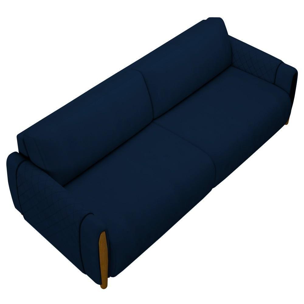 Sofá 3 Lugares 223cm Pés Madeira Amaranto M22 Veludo Azul Marinho - Mpozenato - 6