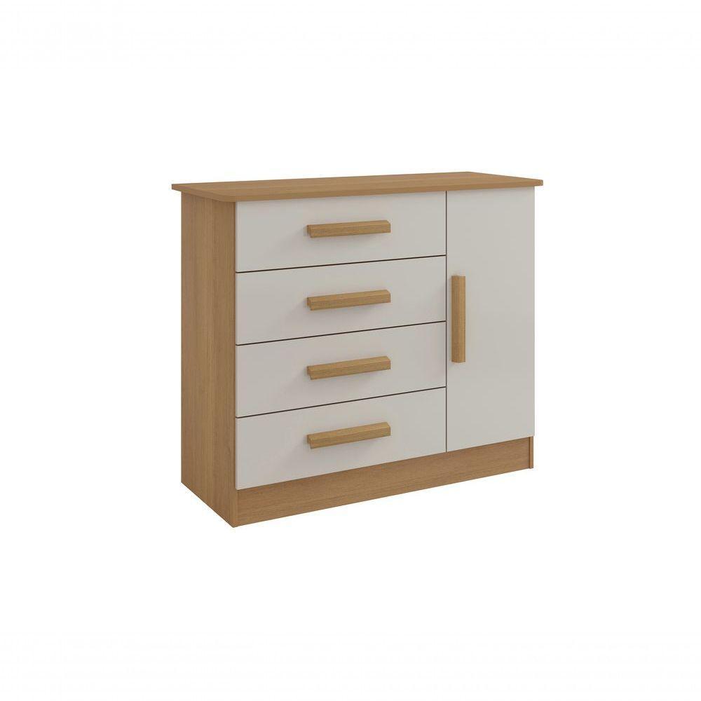 Cômoda Firenze 4 Gavetas 1 Porta Com sapateira - D' Doro Cinamomo/off White - 1