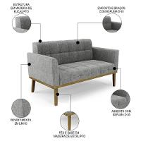 Sofá Namoradeira E 2 Poltronas Base Madeira Castanho Ana Linho Grafite - Ibiza - 3