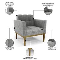 Sofá Namoradeira E 2 Poltronas Base Madeira Castanho Ana Linho Grafite - Ibiza - 5