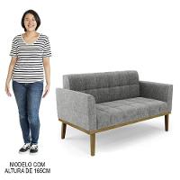 Sofá Namoradeira E 2 Poltronas Base Madeira Castanho Ana Linho Grafite - Ibiza - 6