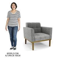 Sofá Namoradeira E 2 Poltronas Base Madeira Castanho Ana Linho Grafite - Ibiza - 7