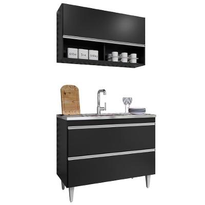Armário De Cozinha Com Nichos Cp01 Com Pia 100cm M24 Preto - Mpozenato