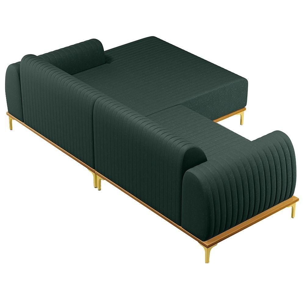 Sofá 265cm 4 Lugares Com Chaise Direito Pés Gold Molino C-117 Linho Verde - Domi - 5