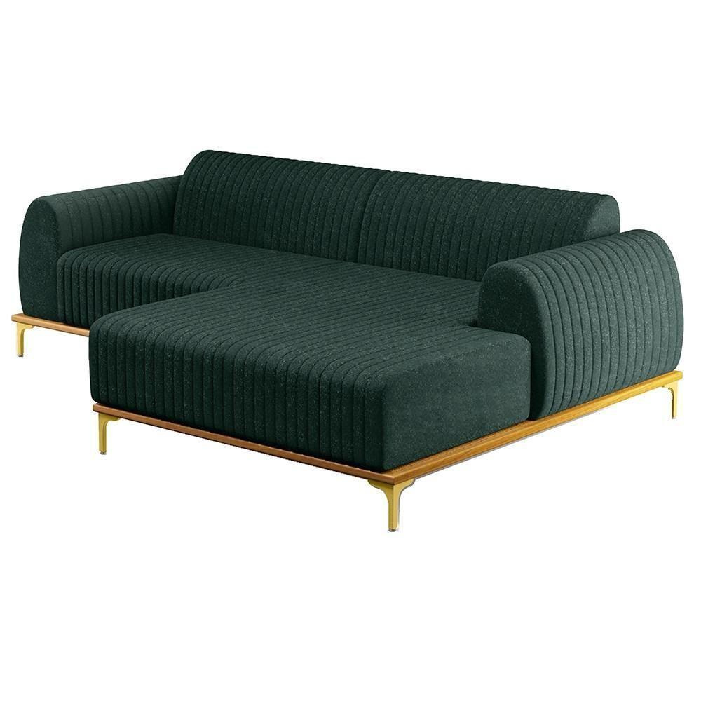 Sofá 245cm 4 Lugares Com Chaise Direito Pés Gold Molino C-117 Linho Verde - Domi - 1