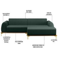 Sofá 245cm 4 Lugares Com Chaise Direito Pés Gold Molino C-117 Linho Verde - Domi - 3