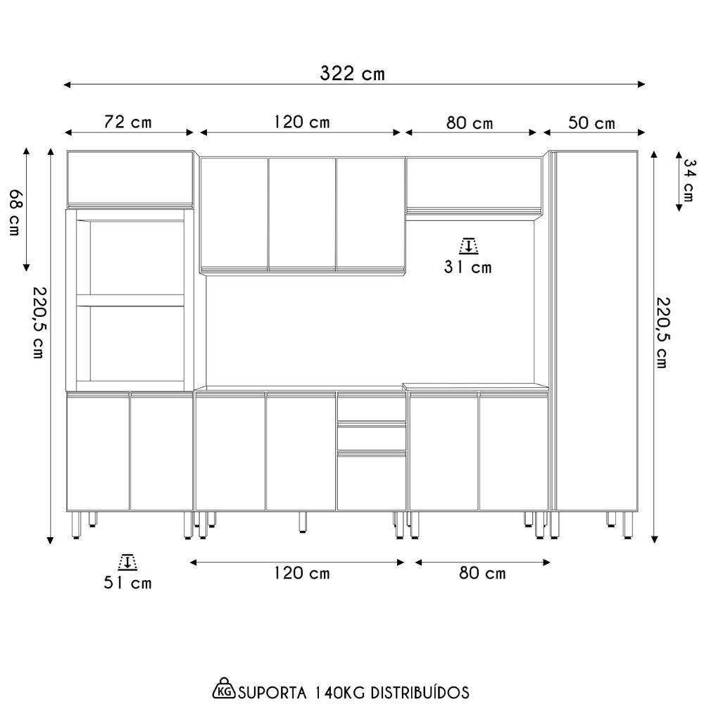 Armário De Cozinha 6 Peças Sem Tampo Jessy N03 Carvalho/grafite - Mpozenato - 4