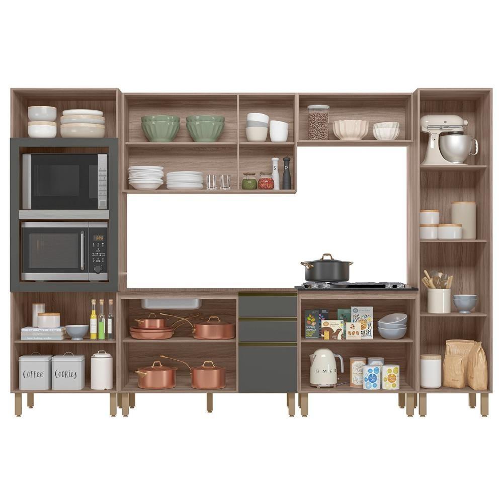 Armário De Cozinha 6 Peças Sem Tampo Jessy N03 Carvalho/grafite - Mpozenato - 5