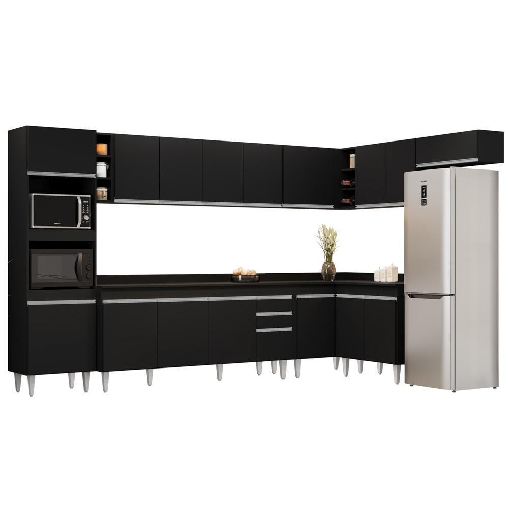 Armário De Cozinha Modulada De Canto 9 Peças Cp05 Balcão Com Tampo Preto - Lumil - 1