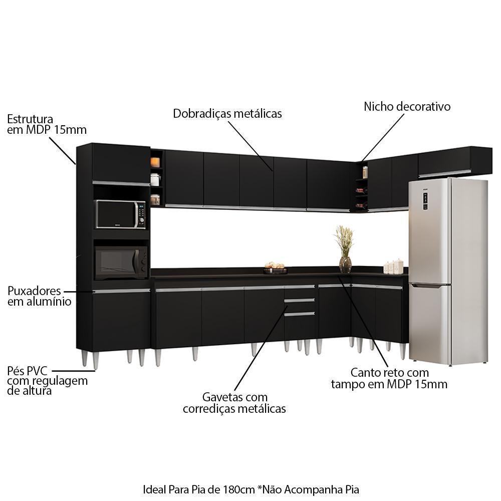 Armário De Cozinha Modulada De Canto 9 Peças Cp05 Balcão Com Tampo Preto - Lumil - 3