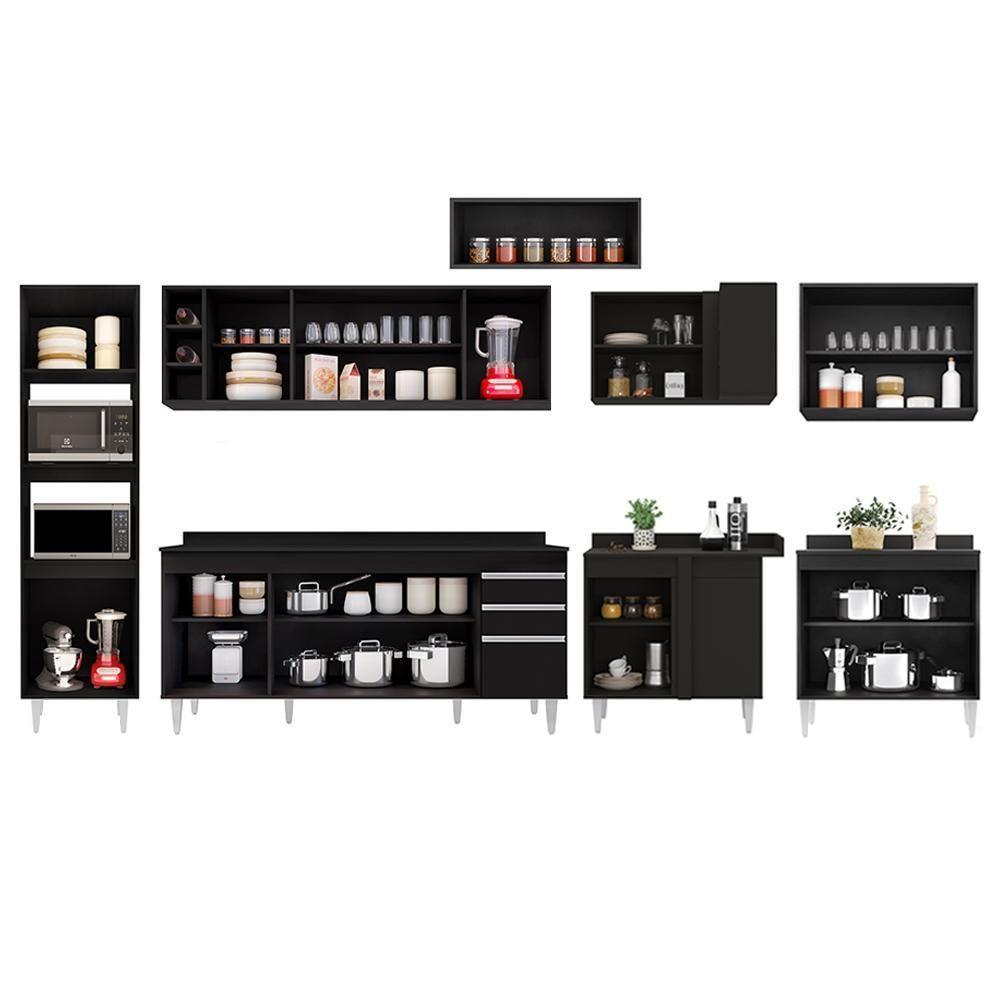 Armário De Cozinha Modulada De Canto 9 Peças Cp05 Balcão Com Tampo Preto - Lumil - 5