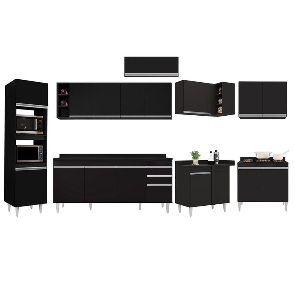 Armário De Cozinha Modulada De Canto 9 Peças Cp05 Balcão Com Tampo Preto - Lumil - 6