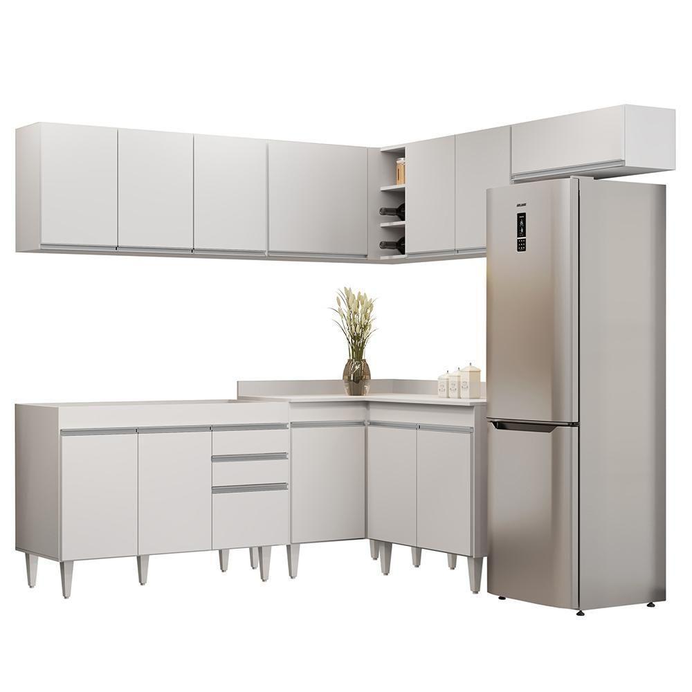 Armário De Cozinha Modulado De Canto 7 Peças Cp19 Balcão Sem Tampo Branco - Lumil - 1