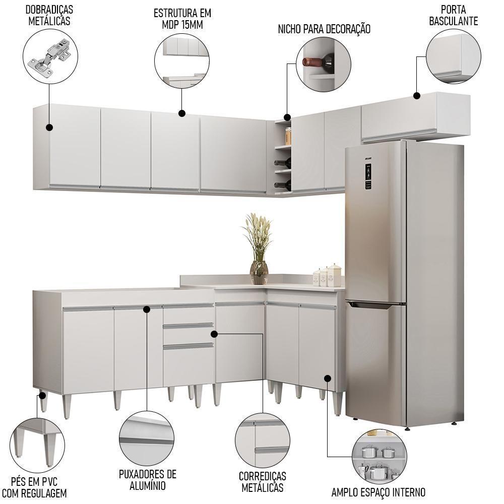 Armário De Cozinha Modulado De Canto 7 Peças Cp19 Balcão Sem Tampo Branco - Lumil - 2