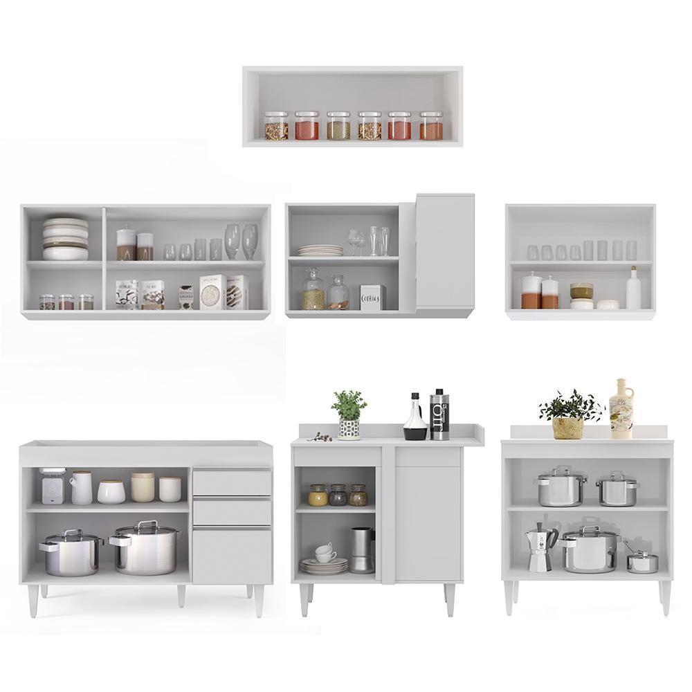 Armário De Cozinha Modulado De Canto 7 Peças Cp19 Balcão Sem Tampo Branco - Lumil - 5