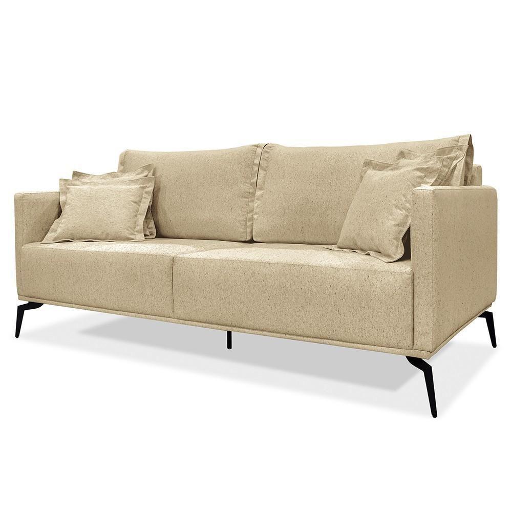 Sofá 3 Lugares 200cm Pés De Metal Vecchia S06 Linho Dourado - Mpozenato - 1