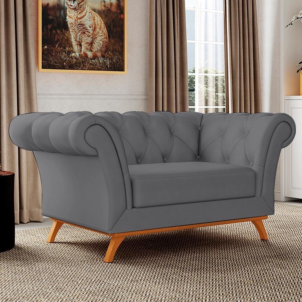 Sofá 150cm 2 Lugares Base Madeira Império D-317 Veludo Cinza - Domi - 2