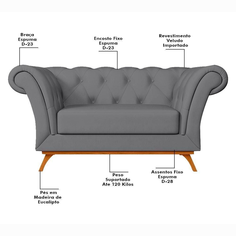 Sofá 150cm 2 Lugares Base Madeira Império D-317 Veludo Cinza - Domi - 3
