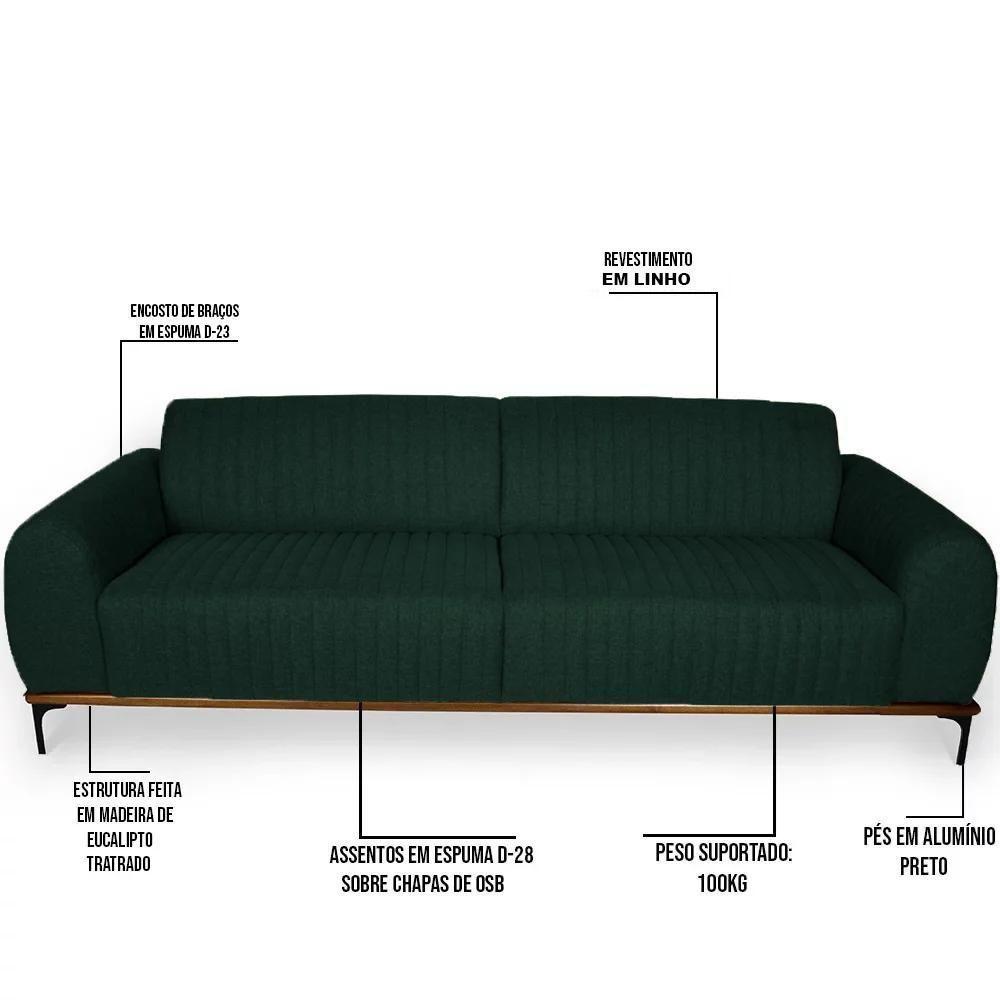 Sofá 150cm 2 Lugares Pés Preto Molino C-117 Linho Verde Musgo - Domi - 2