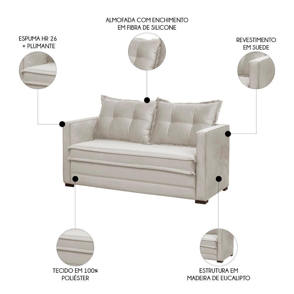 Sofá Cama Casal Articulável 2 Lugares Londres Suede Bege - D'monegatto - 3