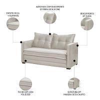 Sofá Cama Casal Articulável 2 Lugares Londres Suede Bege - D'monegatto - 3