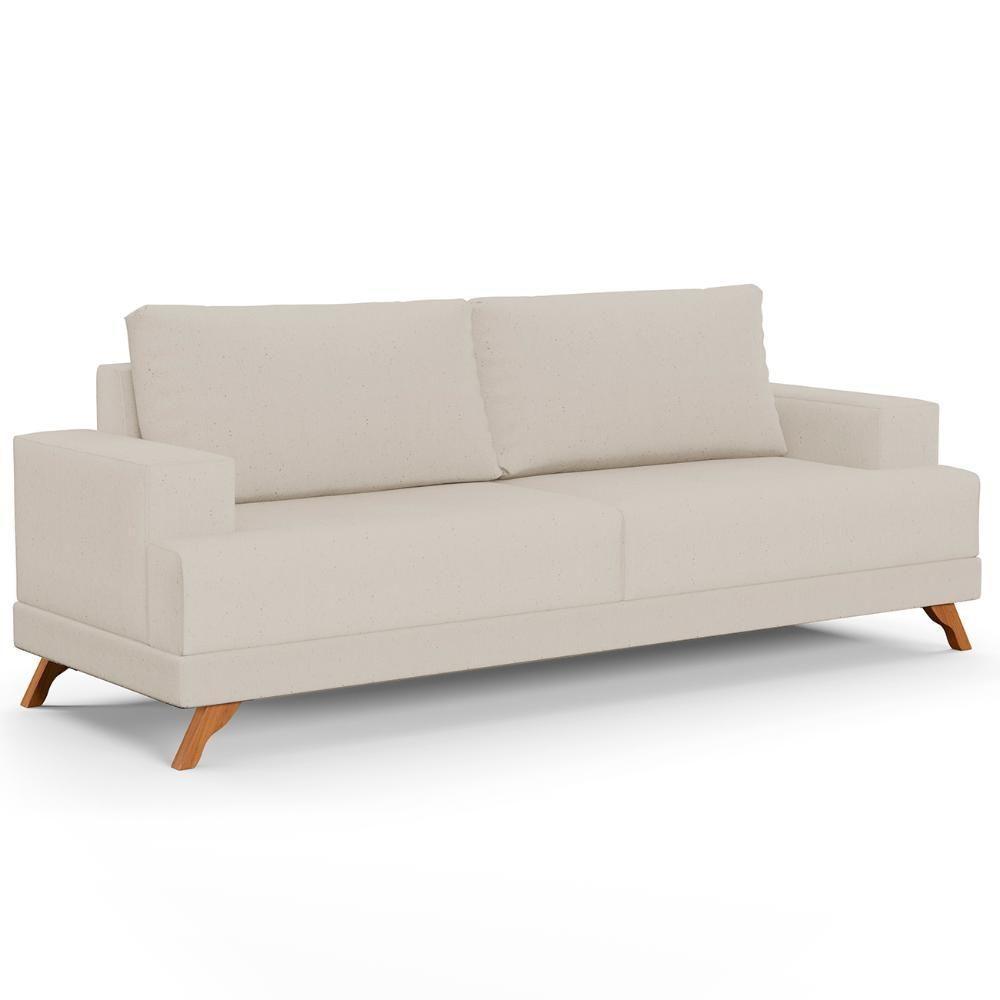 Sofá 3 Lugares 200cm Living Pés Curvos Santi D05 Linho Bege - Mpozenato - 1