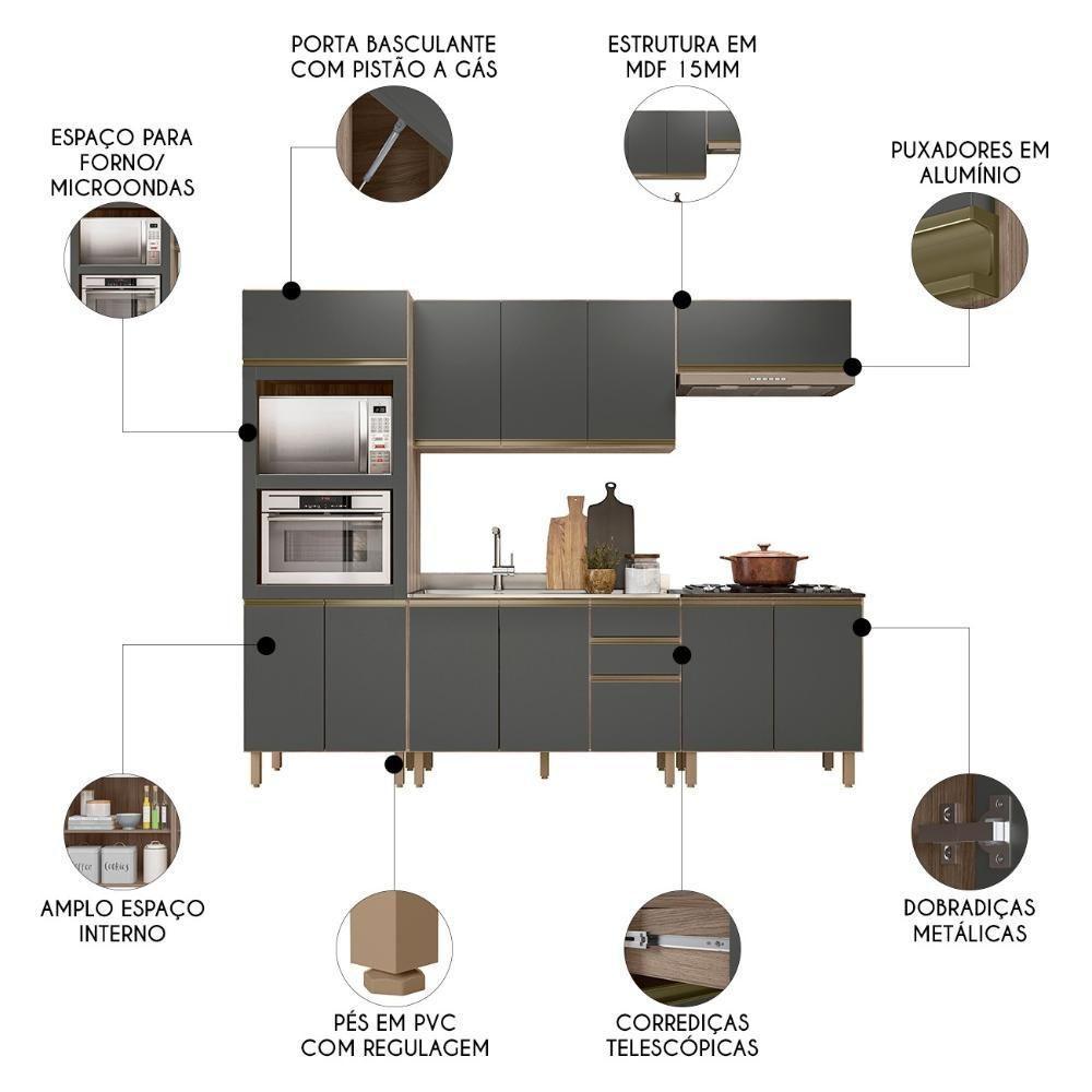 Armário De Cozinha 5 Peças E Pia 120cm Jany N03 Carvalho/grafite - Mpozenato - 2