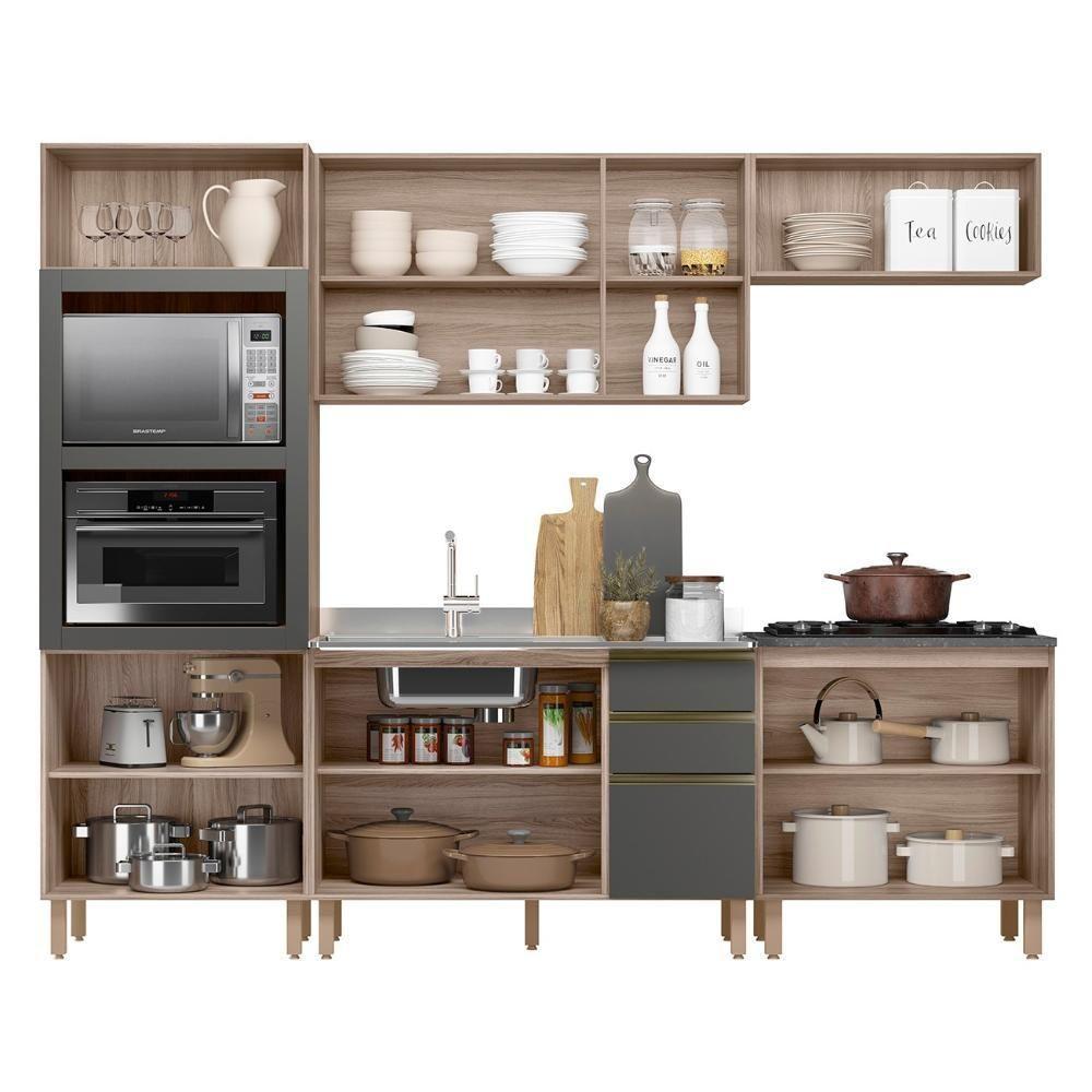 Armário De Cozinha 5 Peças E Pia 120cm Jany N03 Carvalho/grafite - Mpozenato - 4