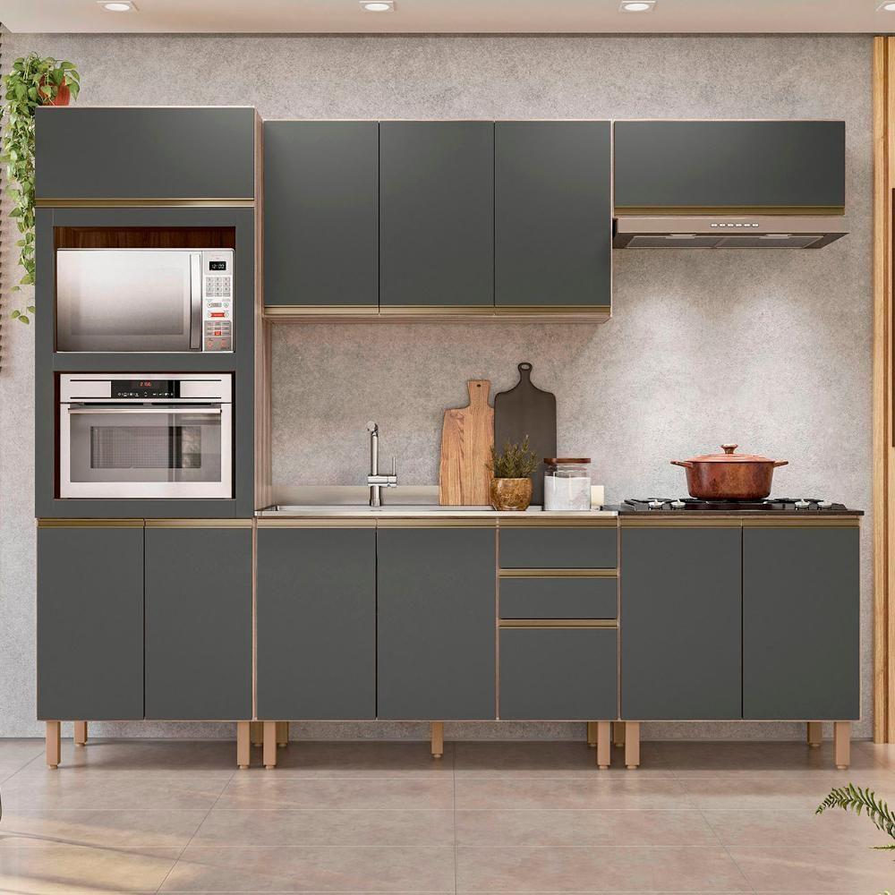 Armário De Cozinha 5 Peças E Pia 120cm Jany N03 Carvalho/grafite - Mpozenato - 5