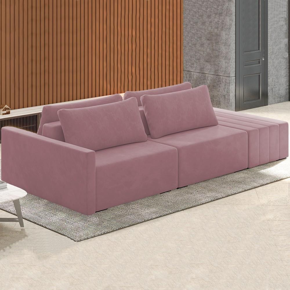 Sofá Ilha Modular Com Puff Para Sala Living 252cm Georgia K04 Veludo Rosê - Mpozenato - 2