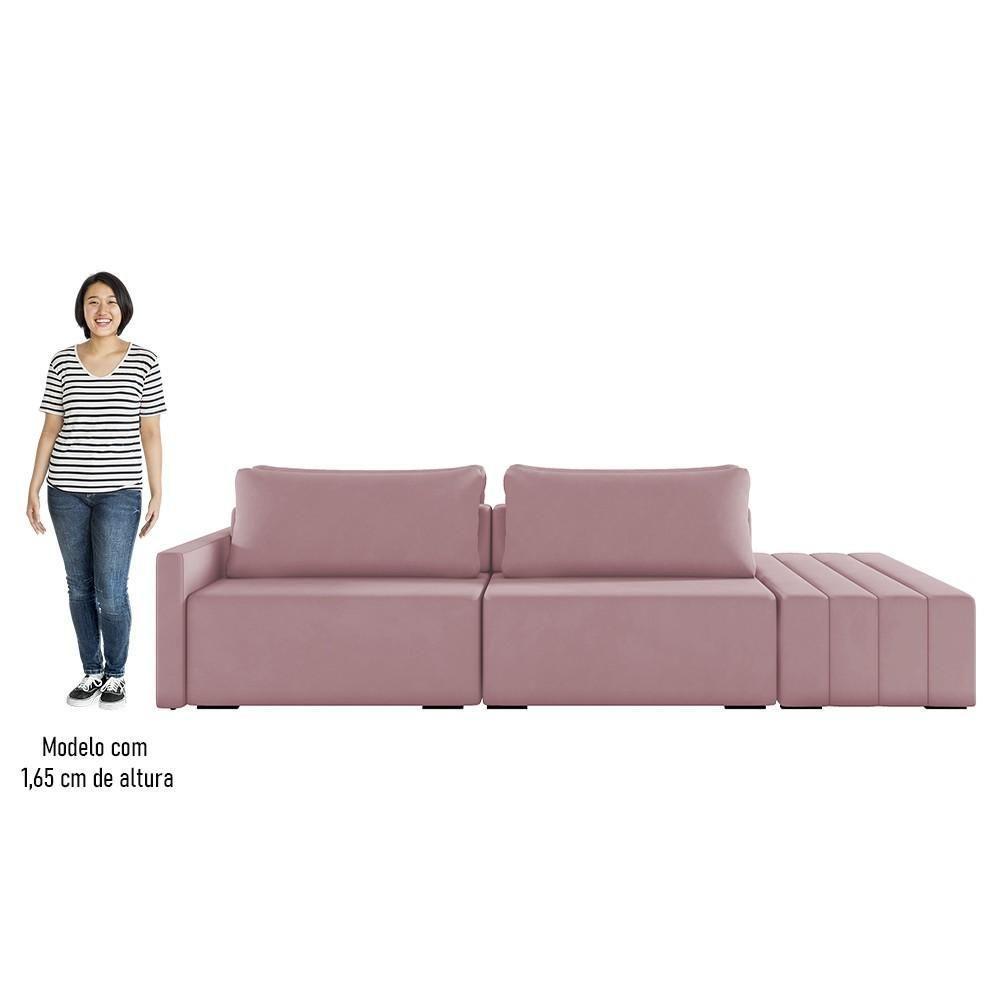 Sofá Ilha Modular Com Puff Para Sala Living 252cm Georgia K04 Veludo Rosê - Mpozenato - 5
