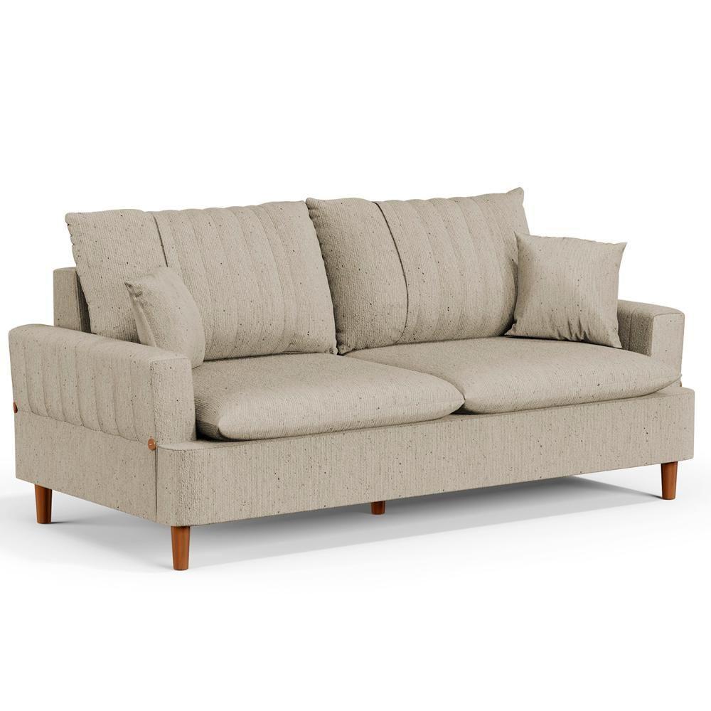 Sofá Living 2 Lugares 160cm Com Almofadas Veras D05 Linho Bege - Mpozenato - 1